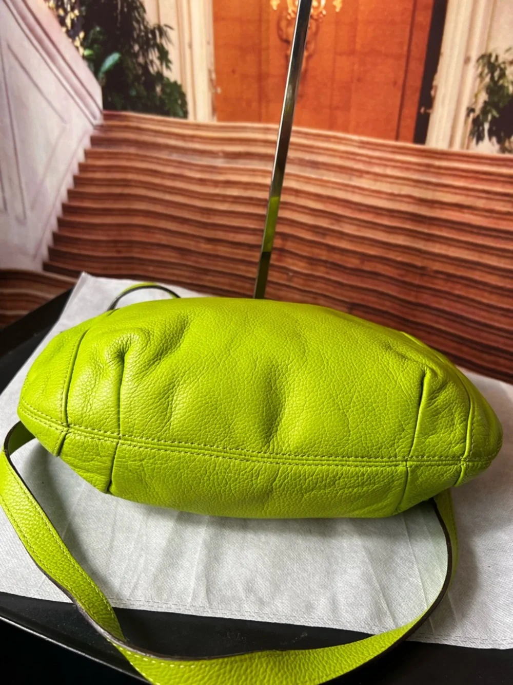 Michael Kors Neon Lime Leather Tassel Shoulder Bag